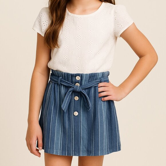 Indigo Rein Mini Skirt Blue Striped Junior Large New Without Tags - Picture 1 of 10
